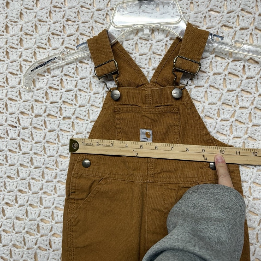 Carhartt Overalls Baby Sz 18 Monts Brown Duck Canvas Workwear Bibs Double Knee - Picture 8 of 9